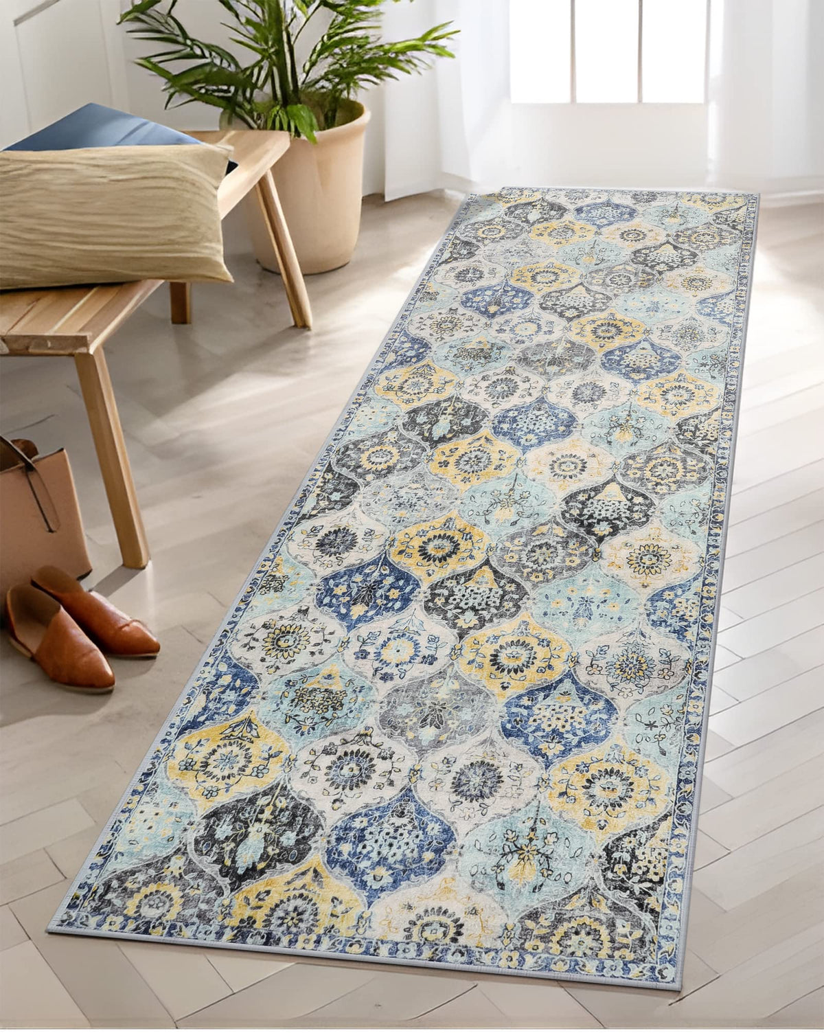 Lahome Moroccan Machine Washable Rugs for Living Room, 4x6 Rug for Bedroom
