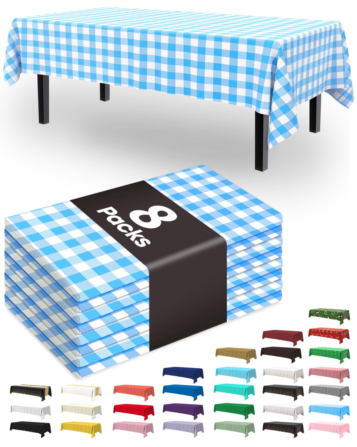 Pureegg Plastic Table Cloth Disposable 8 Pack 54 x 108 Inch, White