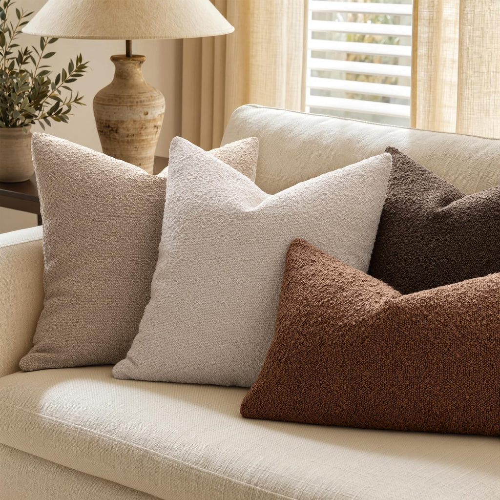 MIULEE 20x20 Decorative Boucle Couch Pillow Covers Brown