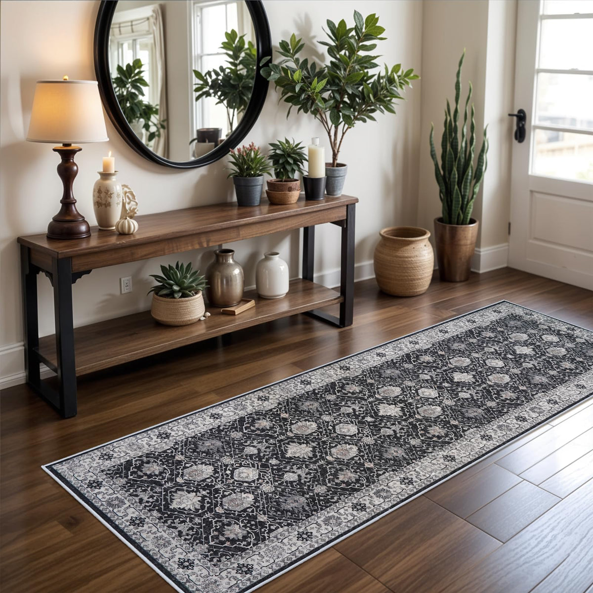 Hallway Washable Runner Rug - 2x10 Kitchen Rugs Entryway Rug Runner Vintage Soft Floor Mat Non Slip Indoor Farmhouse Carpet for Bathroom Living Room Bedroom (2 X 10, Beige)