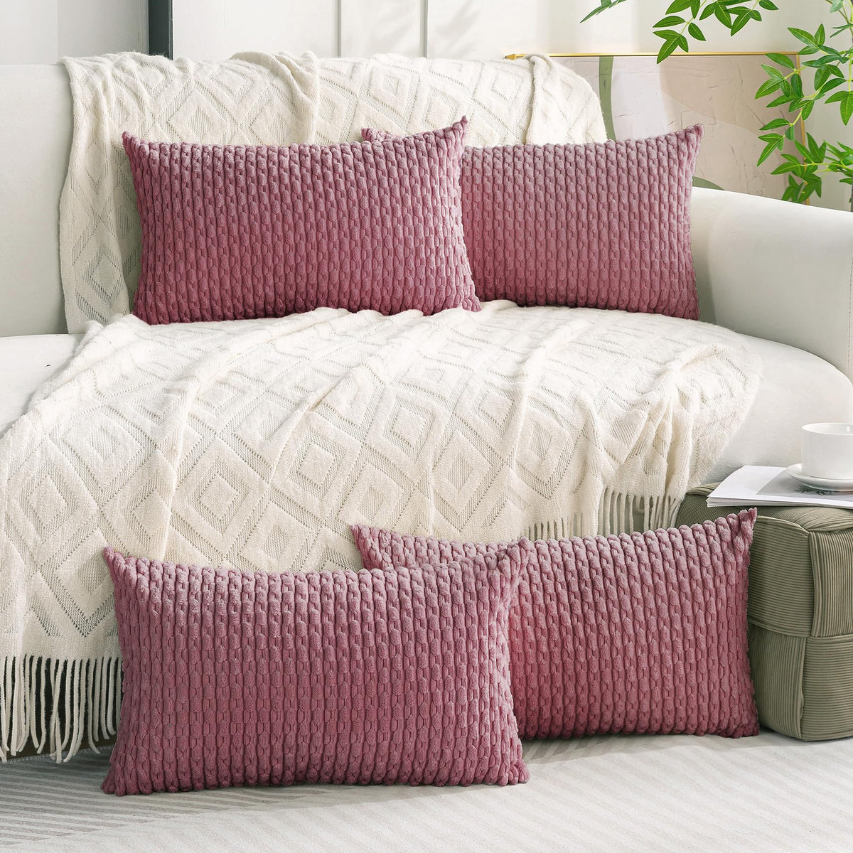 Set of 4 Neutral Decorative Throw Pillow Covers 18x18 Inch Corduroy Pillow Covers for Bed Couch Sofa Living Room Soft Square Cushion Cases