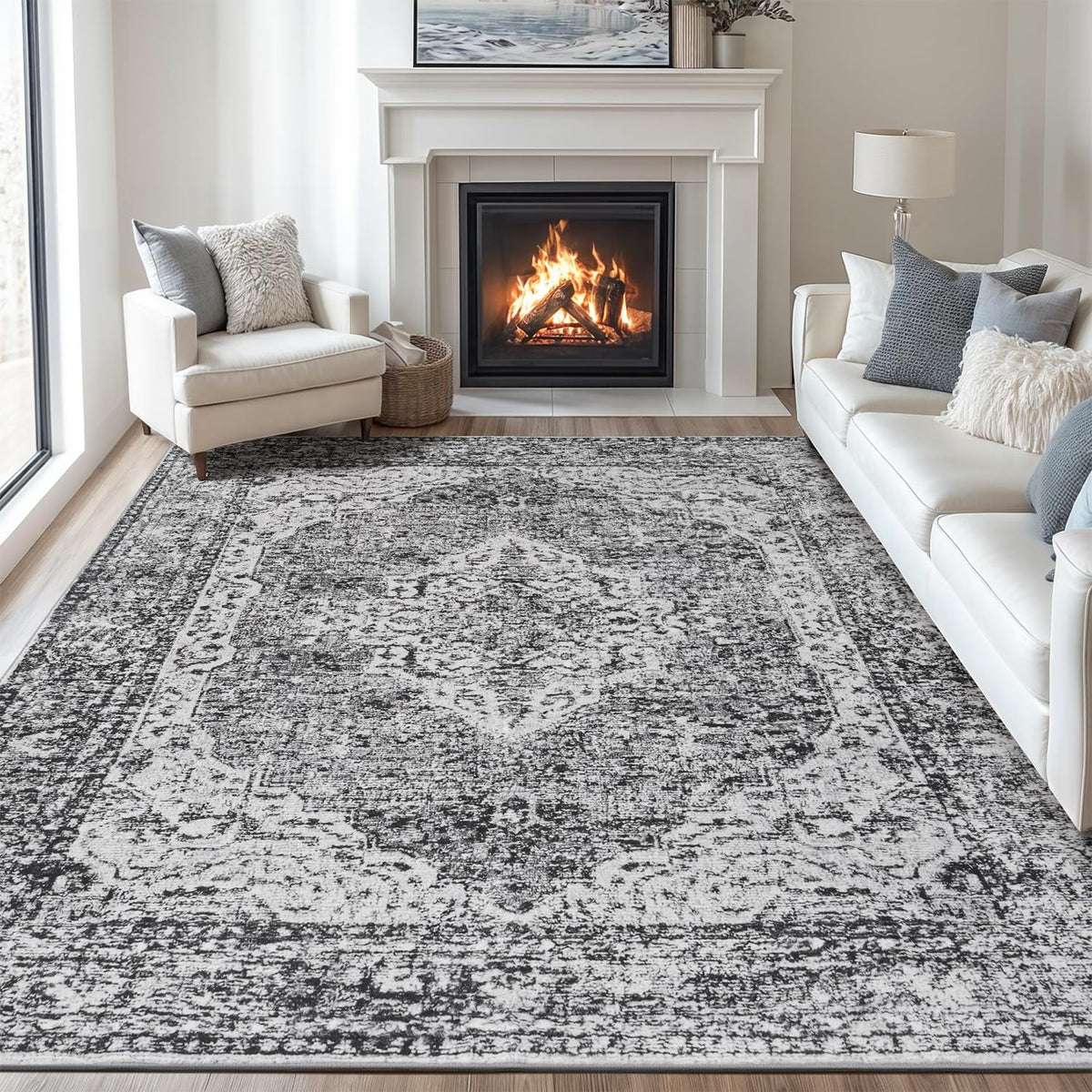 Lofus 5x7 Area Rugs for Living Room Bedroom, Soft Boho Carpet Floral Brown