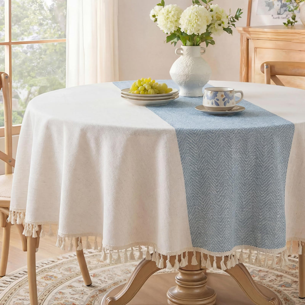 Softalker Fall Linen Rectangle Tablecloth with Tassel, 55 x 70 Inch
