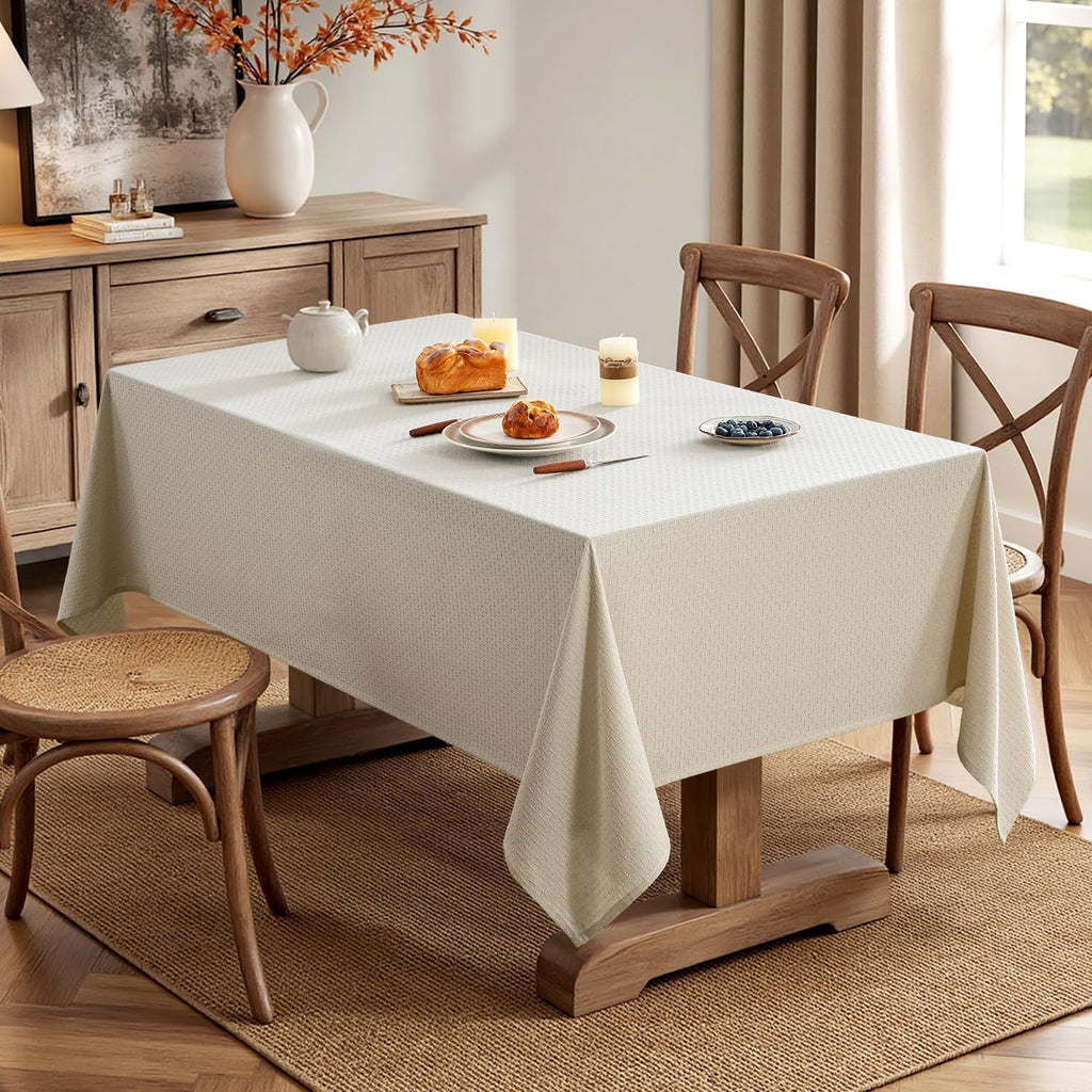 MIULEE Natural Beige Linen Rectangle Tablecloth 52x70 Inch