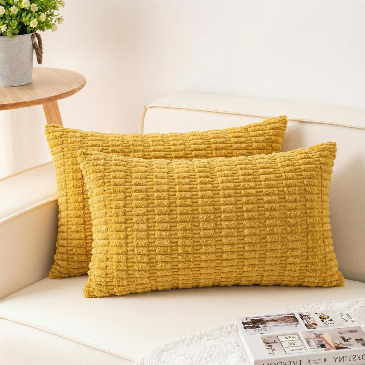 Pack of 2 Corduroy Decorative Throw Pillow Covers 18x18 Inch, Cream White