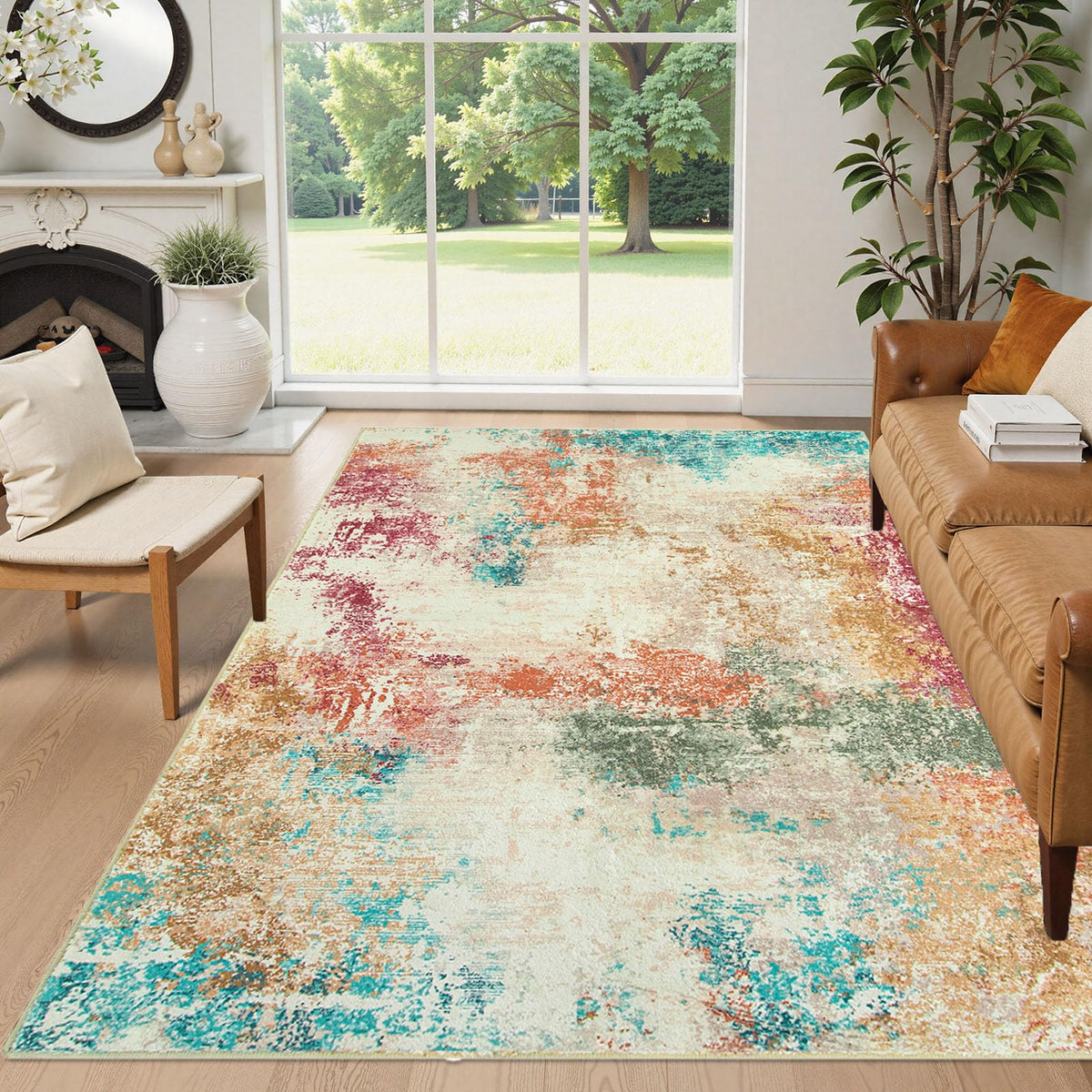 Lahome Modern Abstract Washable 5x7 Area Rugs for Living Room, Colorful Soft Bedroom Rug Low Pile Non Slip,Stain Resistance Dining Room Carpet for Nursery Office Entrance Home Office Decor