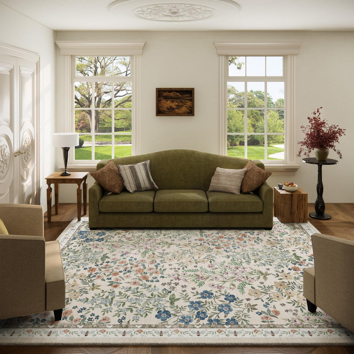 Washable Area Rugs for Living Room: 9x12 Area Rug for Bedroom Vintage Stain Resistant Non Slip Low Pile Lightweight Soft Carpet for Kitchen Dining Room Farmhouse Kids Room Nursery