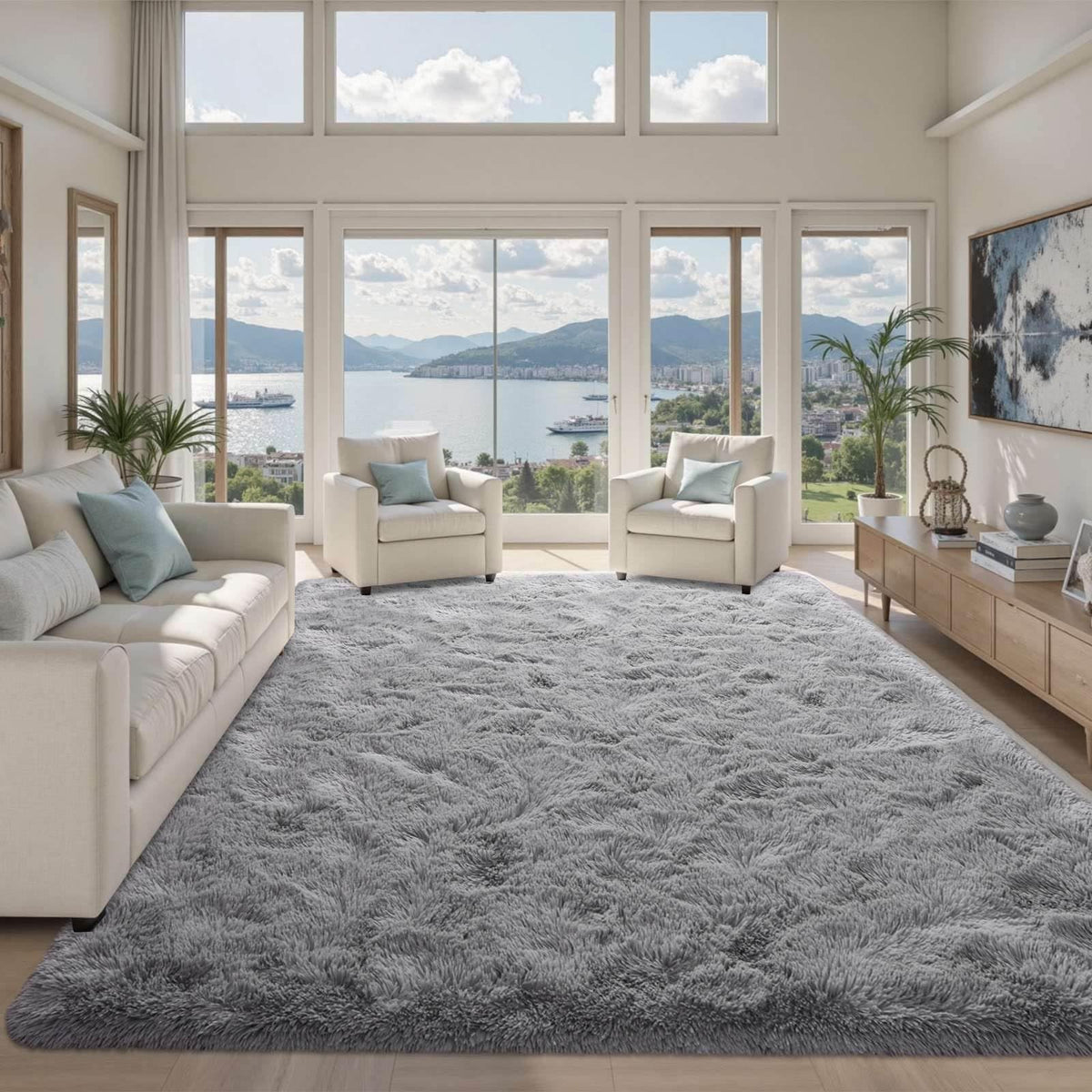 5x7 Black Area Rugs for Living Room, Large Fluffy Shag Bedroom Rugs Non-Slip, Ultra Soft Plush Carpet for Nursery Kids PlayRoom Dorm Office Indoor Modern Carpets