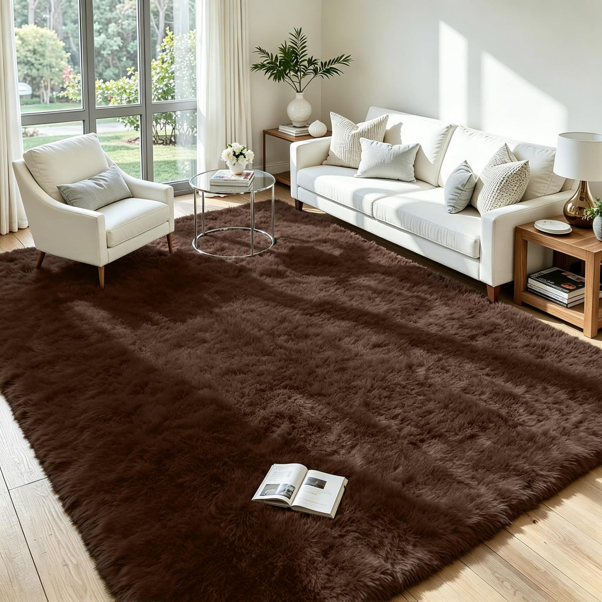 8x10 Fluffy Area Rug for Living Room: Soft Non-Slip Black Bedroom Carpet