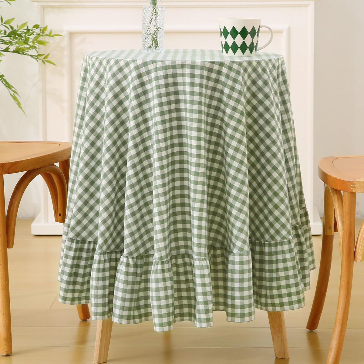 Blush White Gingham Ruffled Table Cloth Rectangular 120“x60”