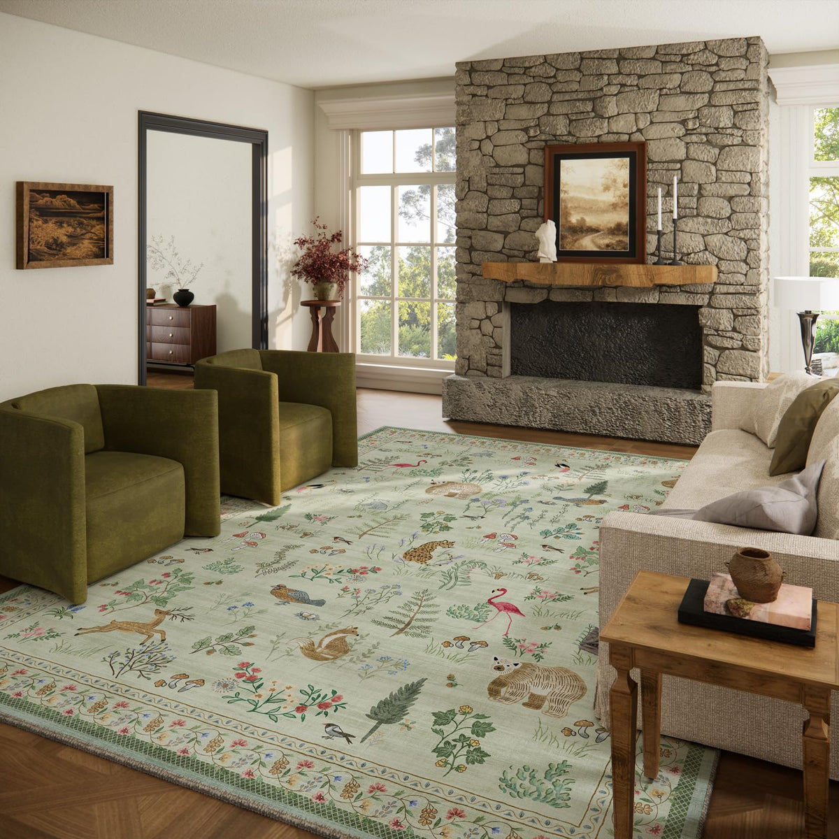 Washable Area Rugs for Living Room: 9x12 Area Rug for Bedroom Vintage Stain Resistant Non Slip Low Pile Lightweight Soft Carpet for Kitchen Dining Room Farmhouse Kids Room Nursery
