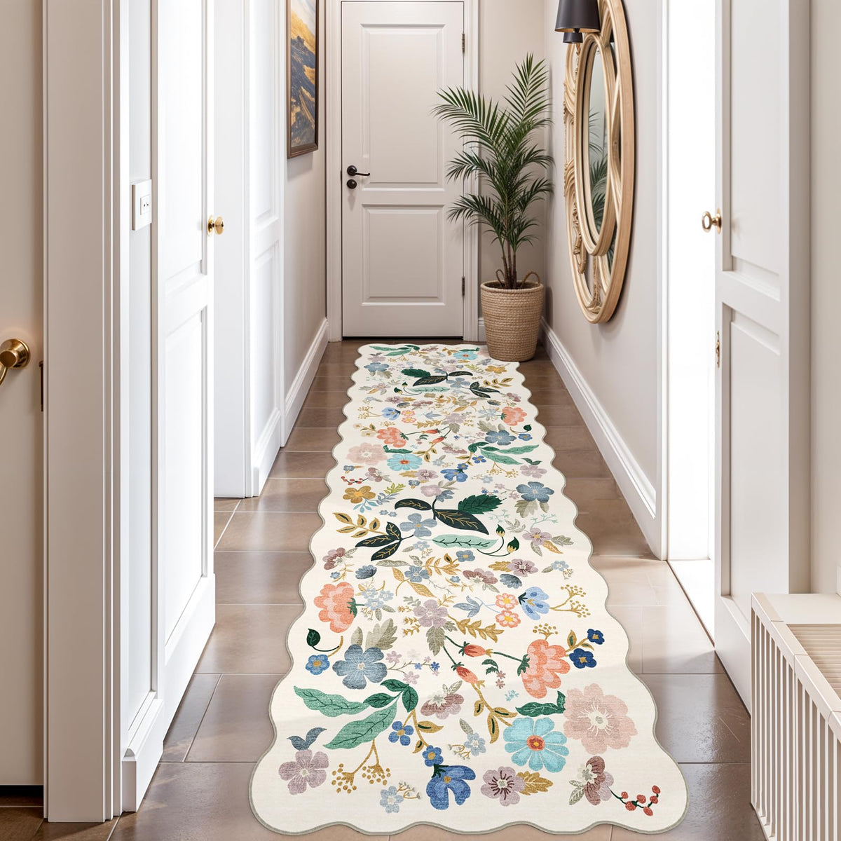 Hallway Washable Runner Rug - 2x10 Kitchen Rugs Entryway Rug Runner Vintage Soft Floor Mat Non Slip Indoor Farmhouse Carpet for Bathroom Living Room Bedroom (2 X 10, Beige)