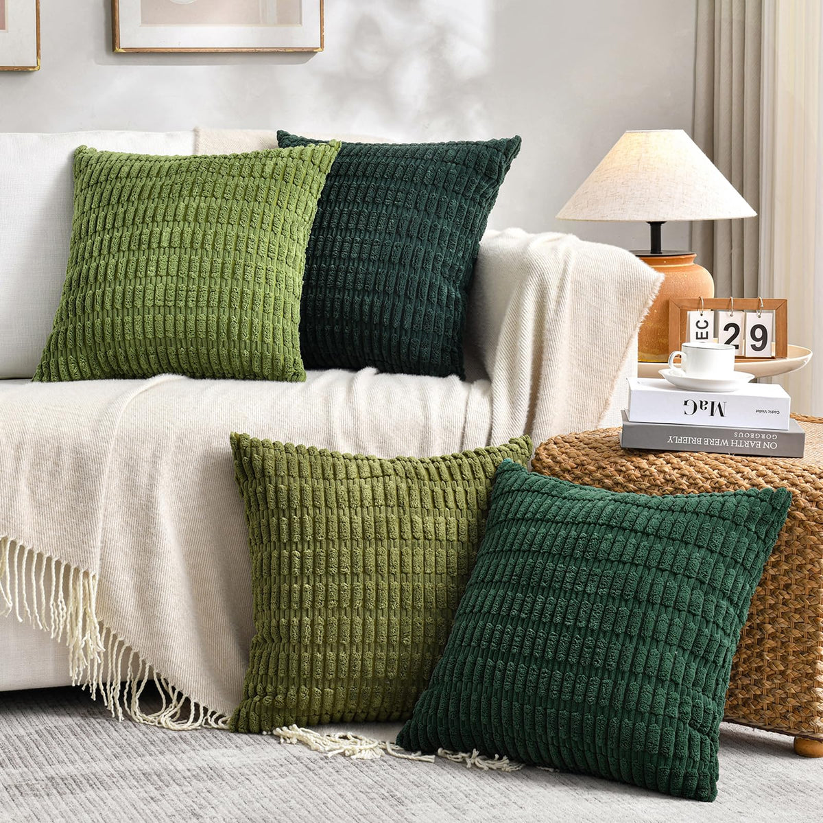 Fancy Homi 4 Packs Decorative Throw Pillow Covers for Living Room Couch Bed, Modern Farmhouse Boho Home Décor Accent Cushion Case, 18" x 18", Neutral