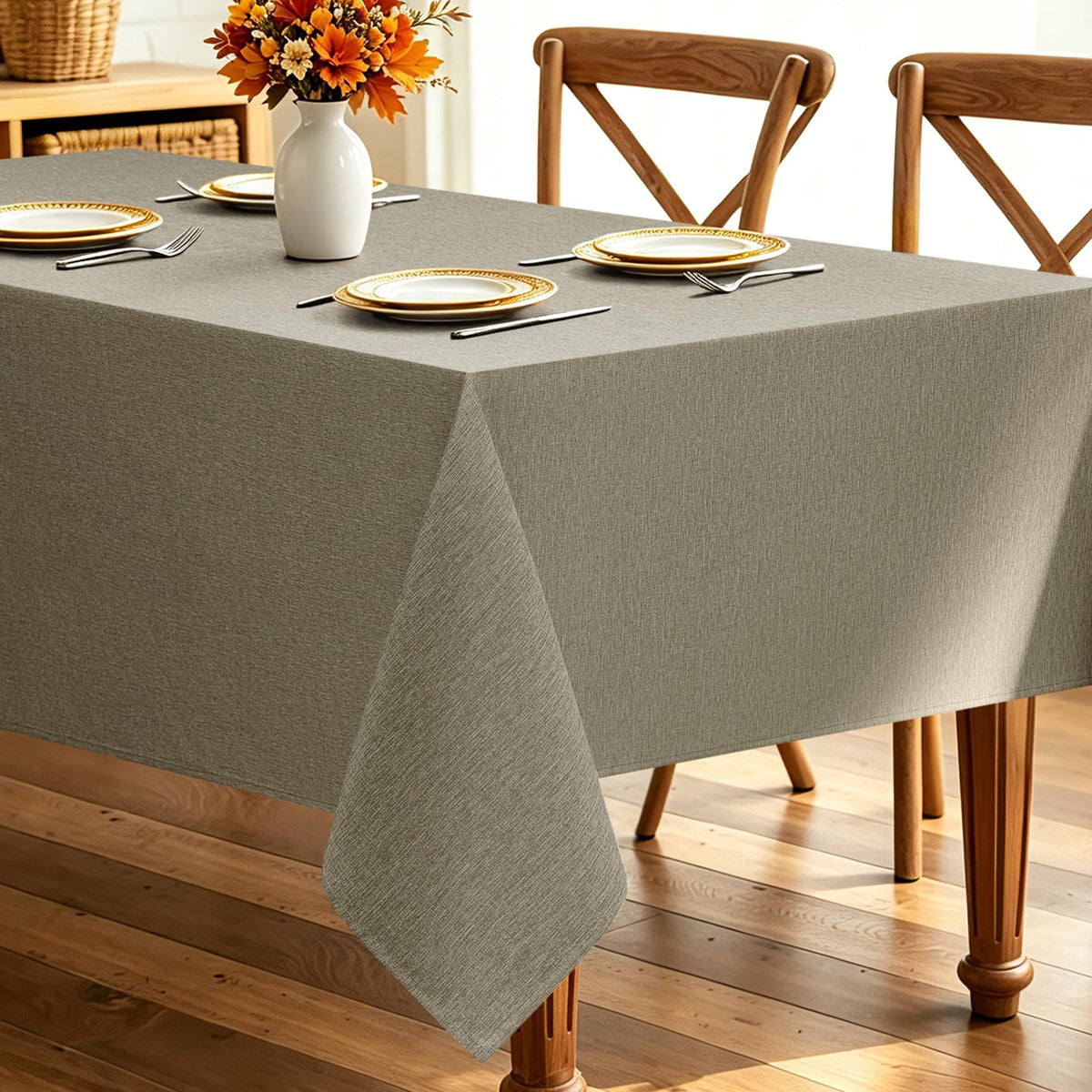 Decorelia Sage Green Linen Textured Tablecloth Rectangular 52 x70 Inch