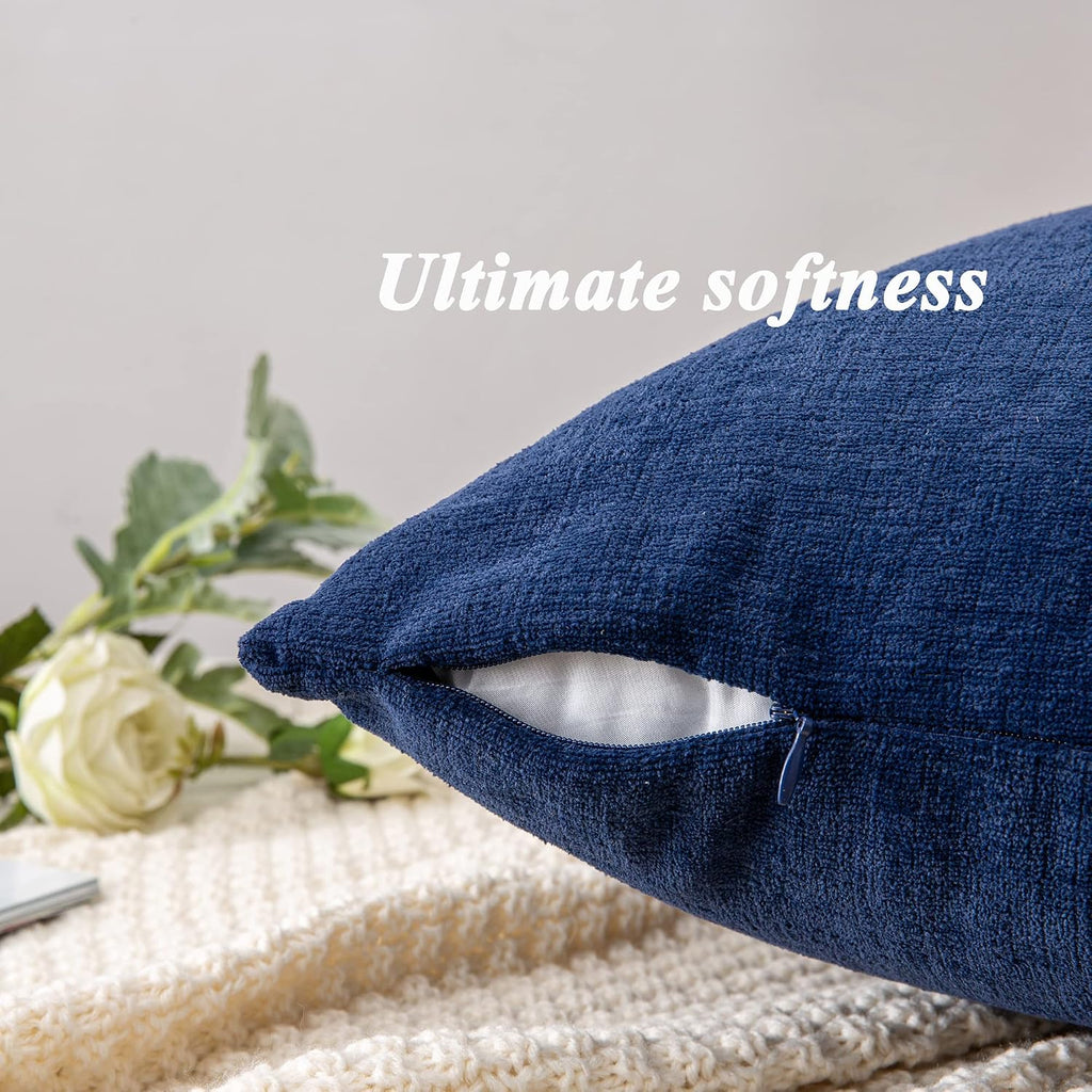 GAWAMAY Decorative Throw Pillow Covers 16x16 Inch Set of 2, Super Soft Chenille Square Pillows Farmhouse Fall Pillowcase for Living Room Bedroom Sofa Couch Cushion Cover Navy Blue 40x40cm