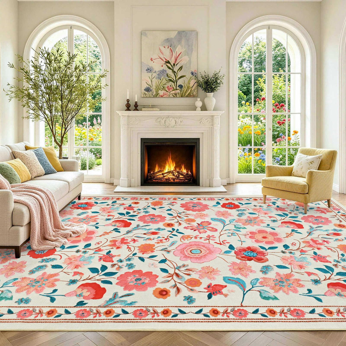 6x9 Ft Large Area Rugs for Living Room, Soft Non-Slip Machine Washable Rug, Vintage Stain Resistant Carpets for Bedroom Nursery Dining Room Home Decor (Beige)