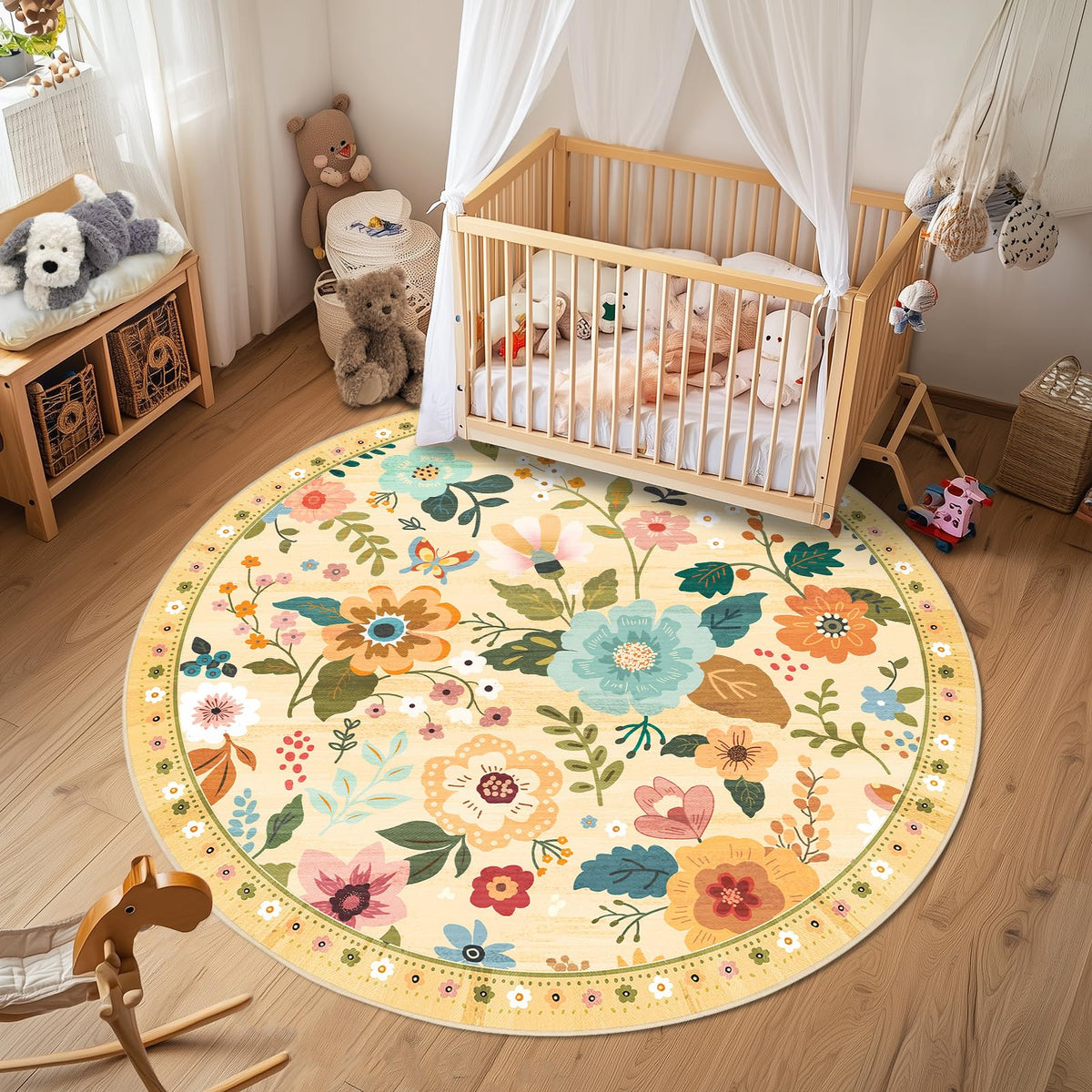 RELEANY Floral Washable 5x7 Area Rugs Black