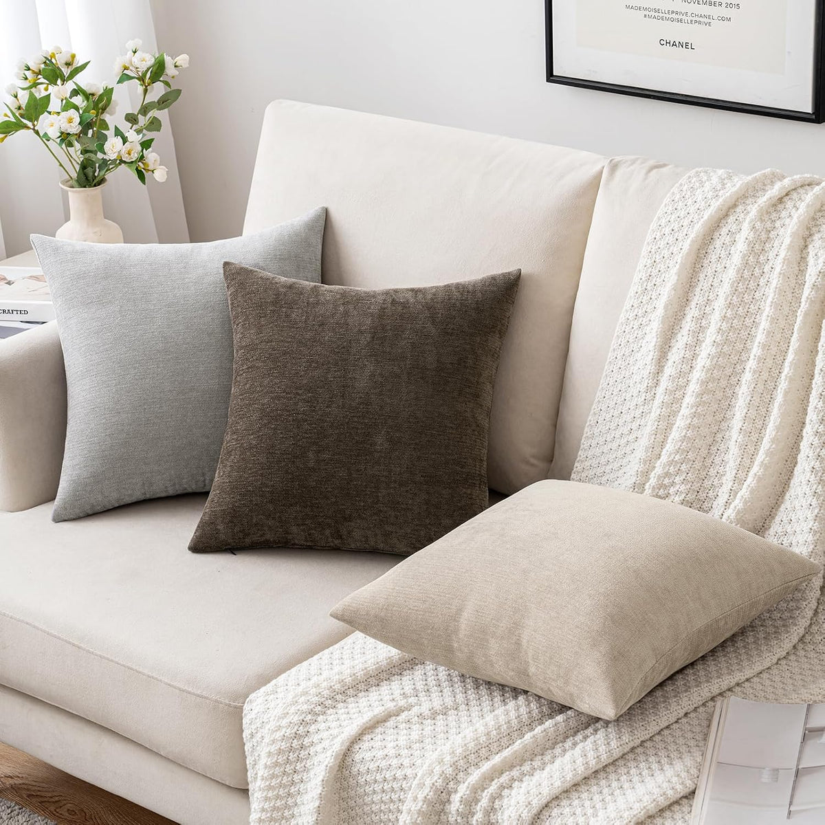 MIULEE Pack of 2 Beige Decorative Pillow Covers 18x18 Inch