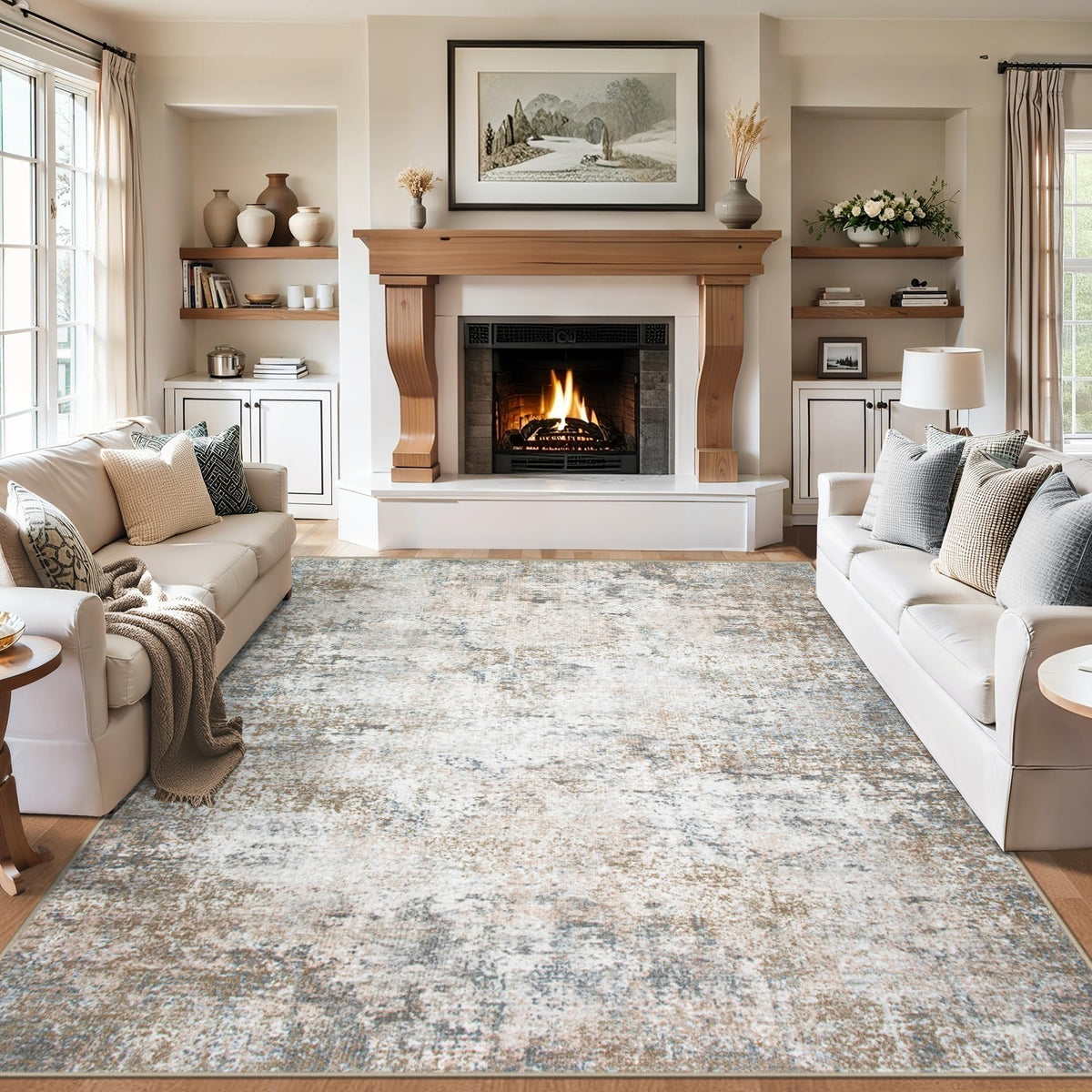 PLHXFR 8x10 Area Rug Living Room: Modern Abstract Washable Carpet Multi