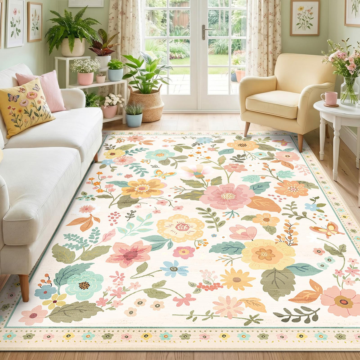 RELEANY Floral Washable 5x7 Area Rugs Black