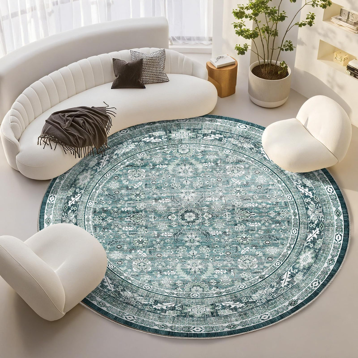 OPPODREAM Vintage Blue Area Rugs 5x7, Washable Rug for Living Room