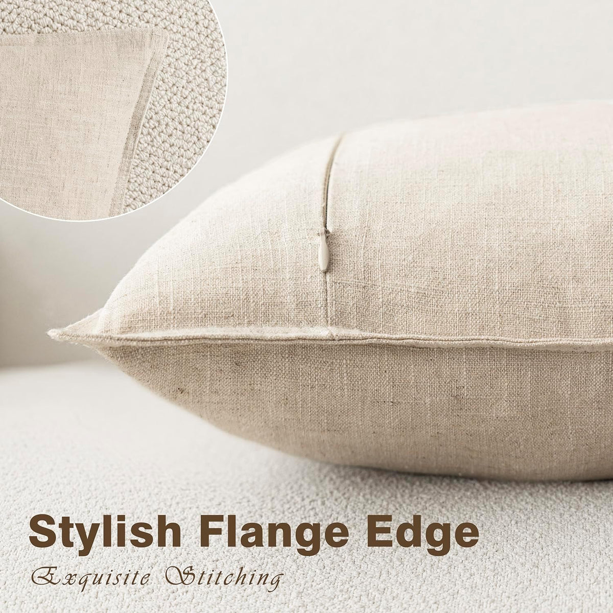 Foindtower Linen Solid Decorative Throw Pillow Covers 18x18 Natural Beige