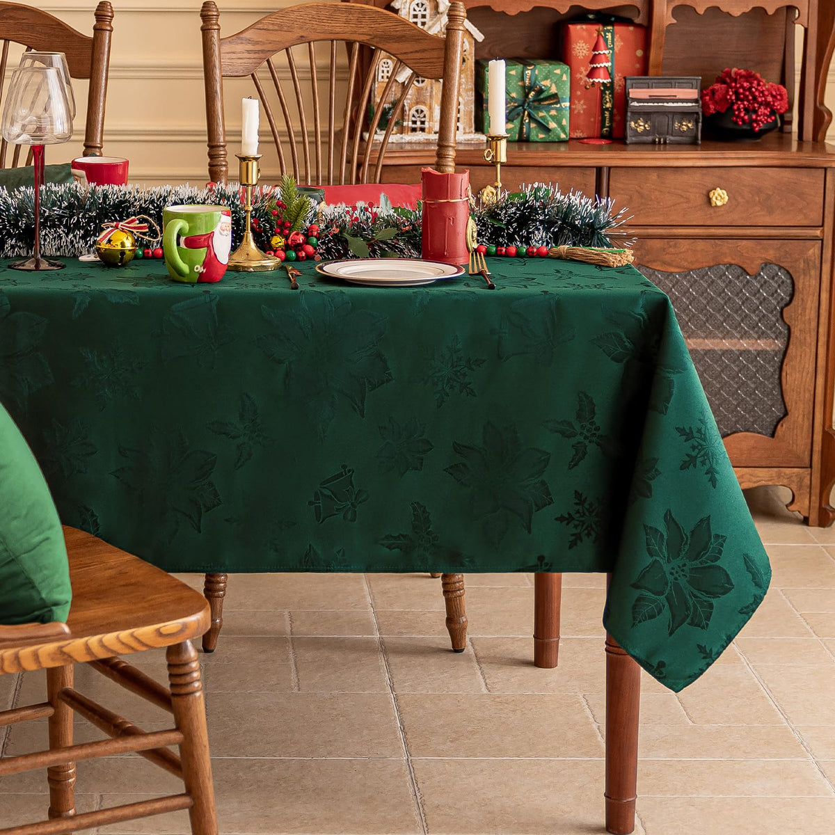 Softalker Fall Jacquard Rectangle Tablecloth, 60 x 84 Inch Burnt Orange