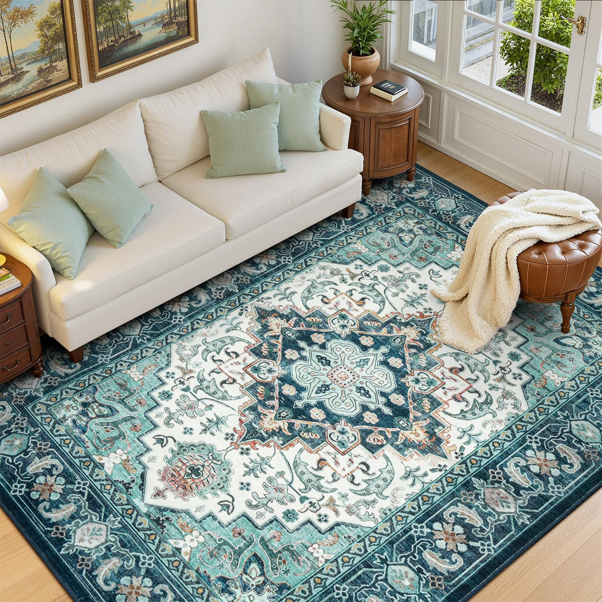 Lofus 5x7 Area Rugs for Living Room Bedroom, Soft Boho Carpet Floral Brown