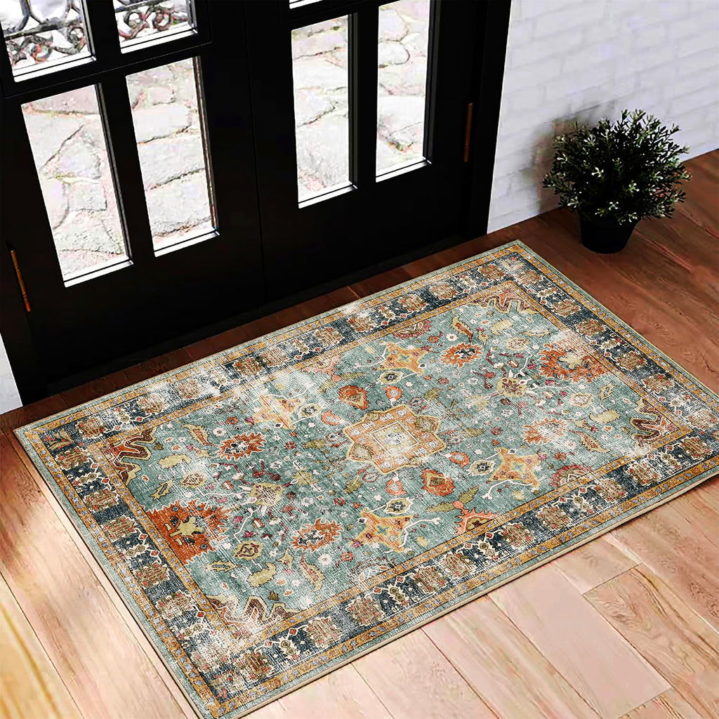 CHAMPLANT 6'x9' Washable Vintage Area Rug Boho Chic Medallion Distressed Design Non-Shedding Easy Care Ideal for High Traffic Areas in Living Room Bedroom Kitchen Office Large Carpet