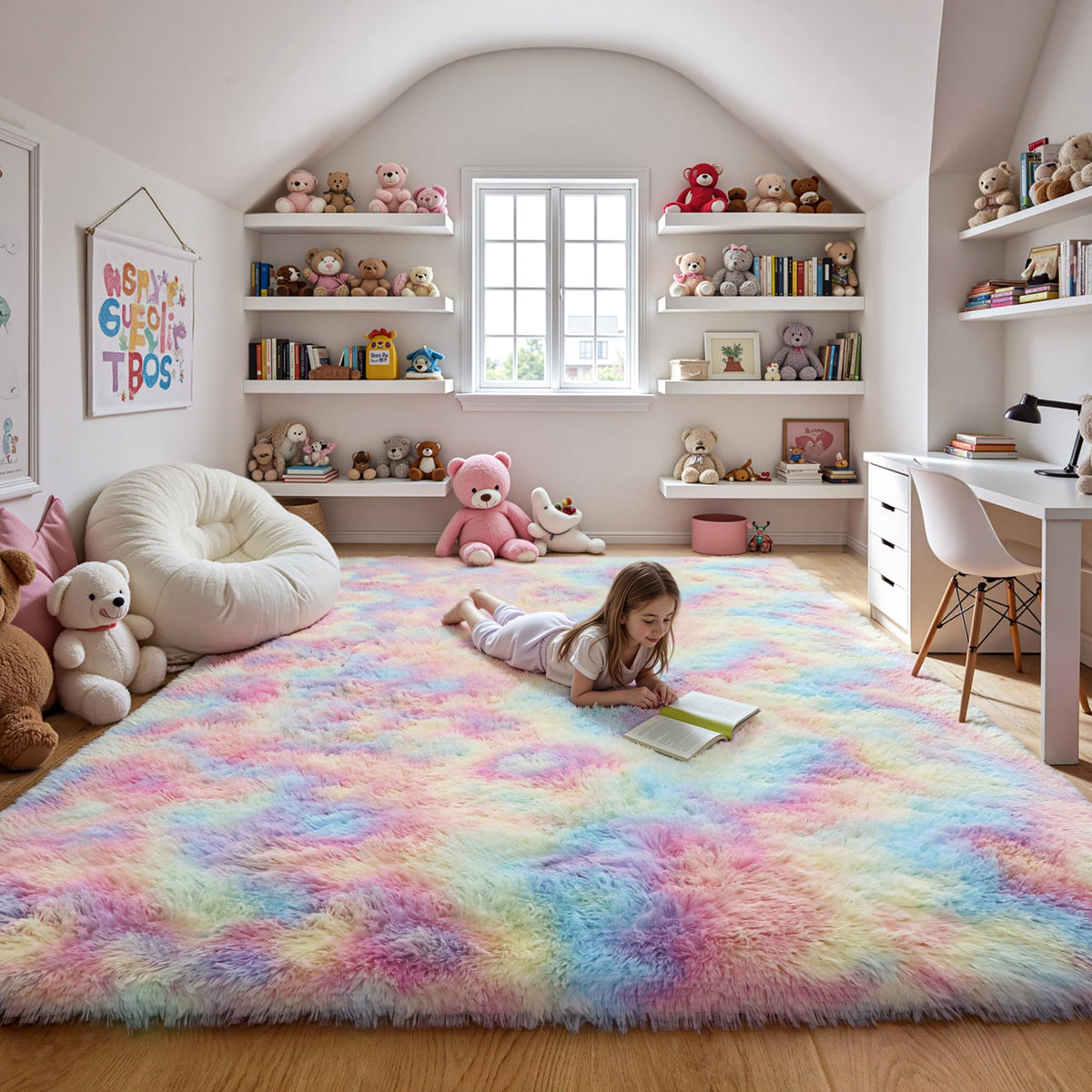 Pink Fluffy 4x6 Area Rugs for Bedroom Girls, Plush Washable Carpet