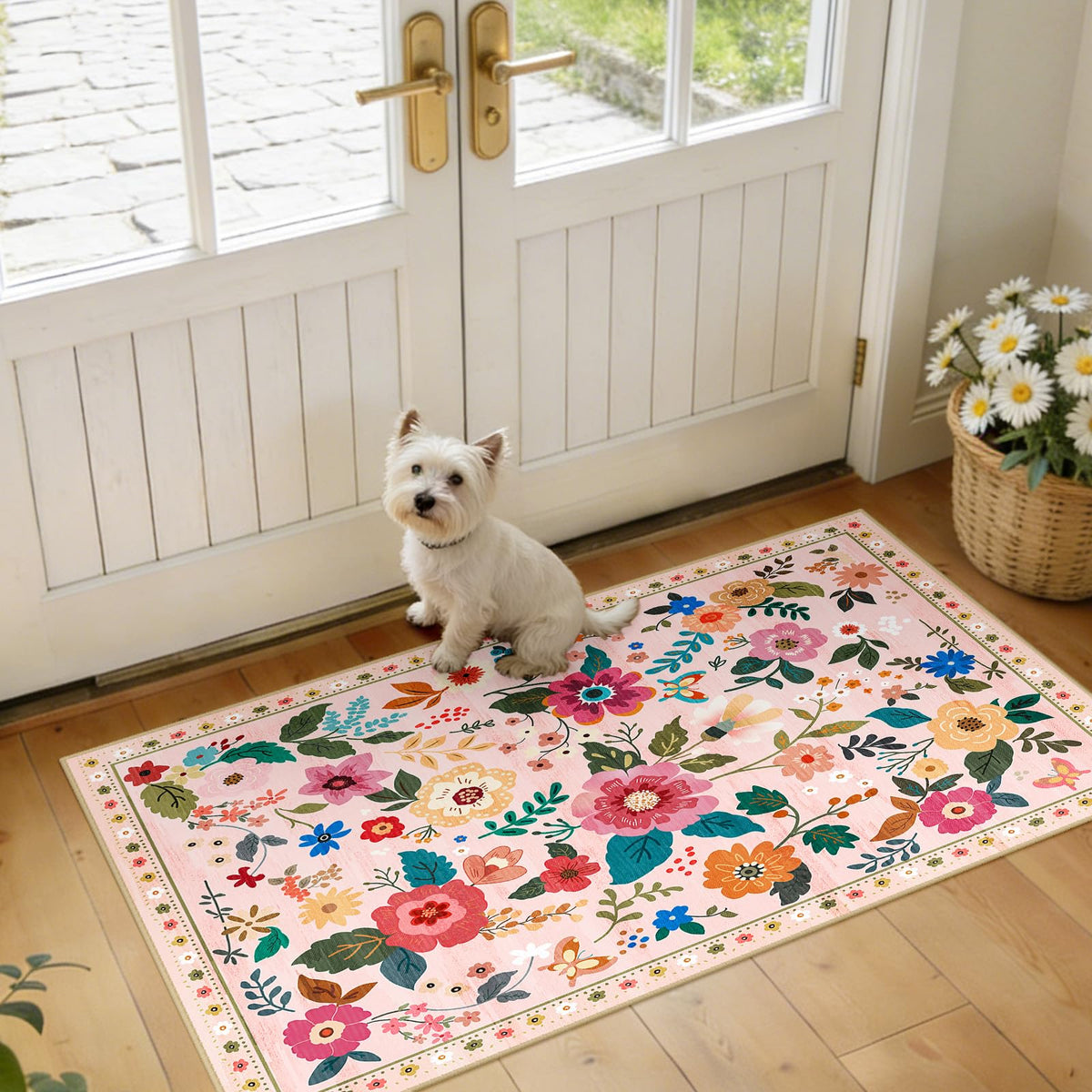 RELEANY Floral Washable 5x7 Area Rugs Black