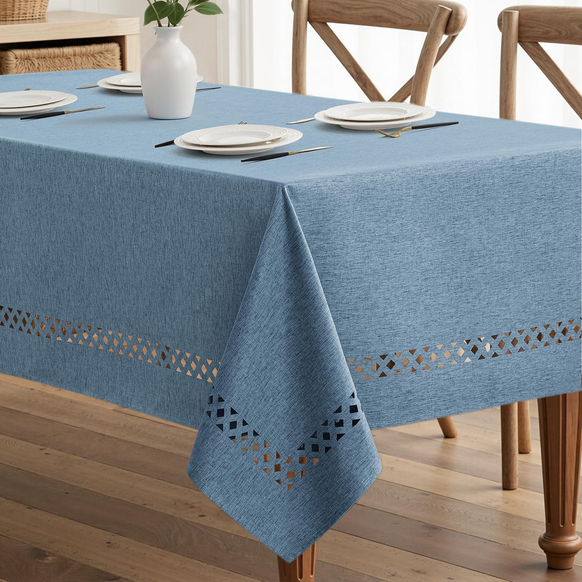 MIULEE Beige Rectangle Tablecloth with Decorative Cutouts 60x104 inch