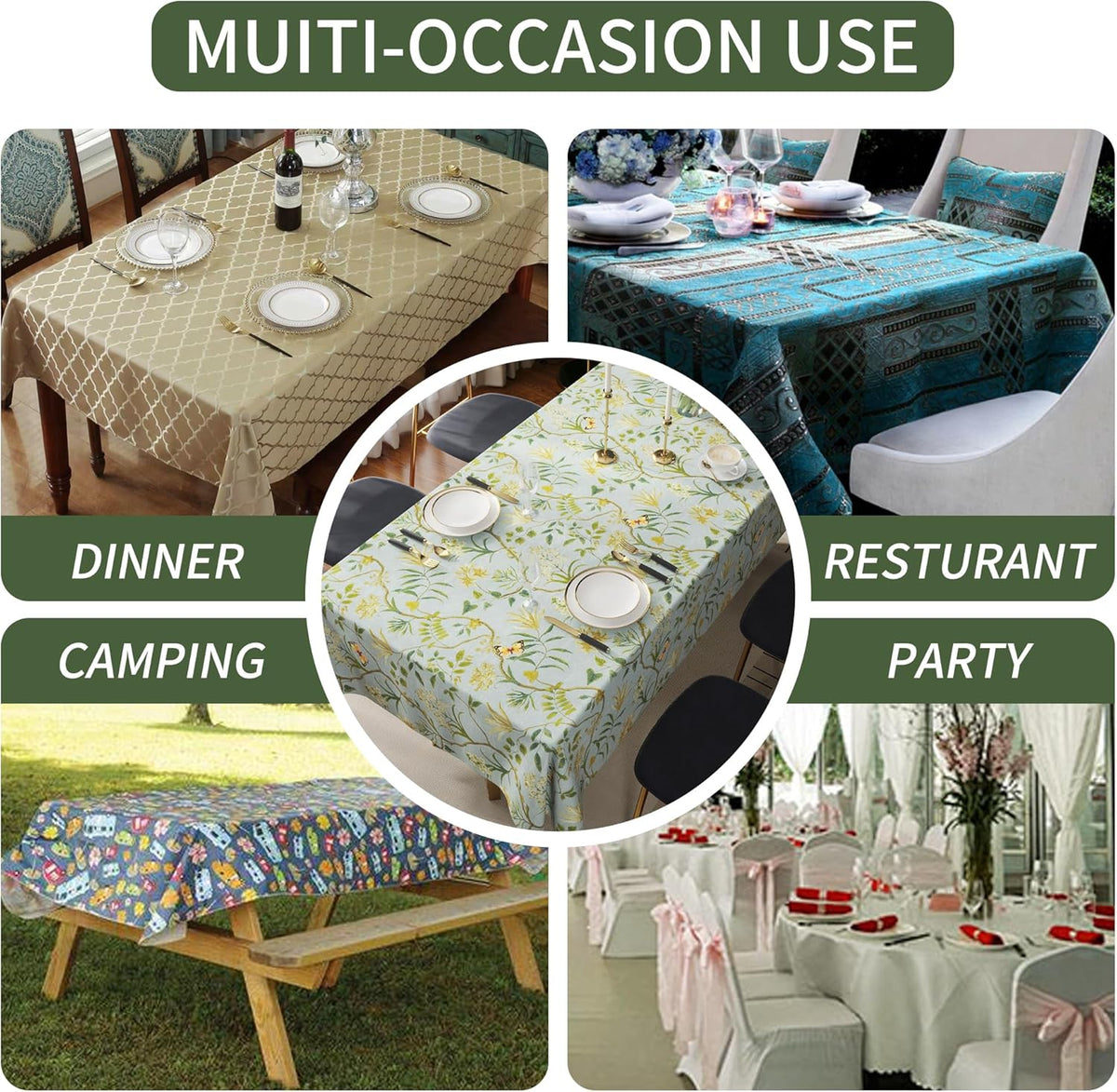 Rectangle Table Cloth,100% Waterproof Tablecloth Oil Proof Spill Proof Vinyl Table Cloth, Wipe Clean Plastic Table Cover for Dining, Camping, Indoor and Outdoor 52" x 70",Leaves