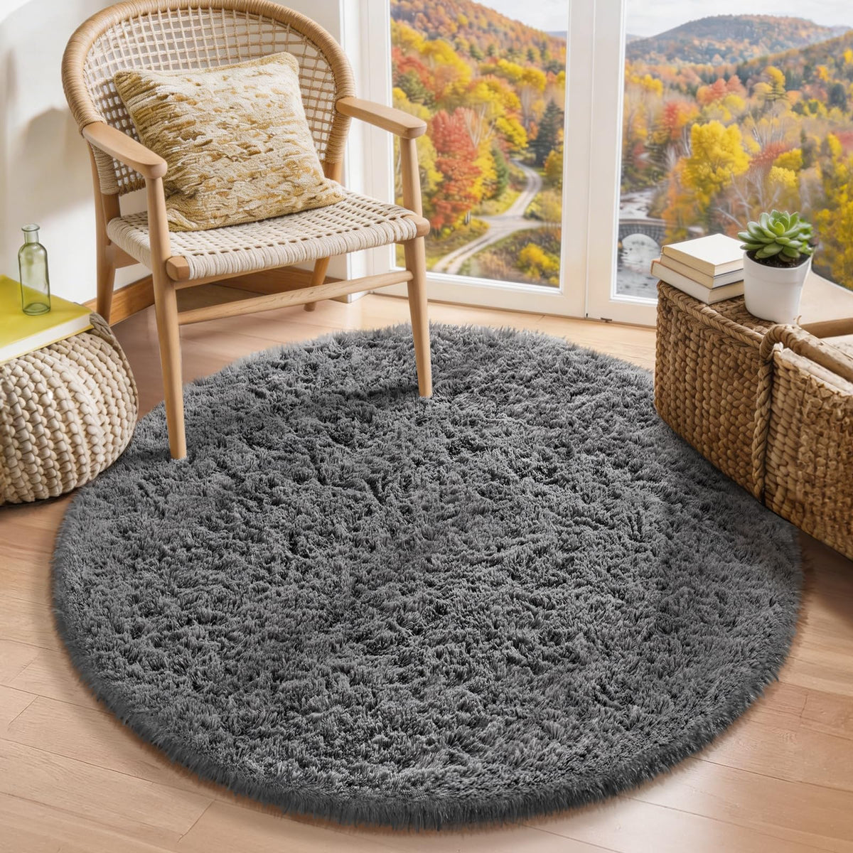 Ophanie Area Rugs for Bedroom, Christmas Upgrade Non-Slip Ivory Fluffy Soft Shag Living Room Carpet, Indoor Floor 4x6 Fuzzy Shaggy Plush Nursery Rug for Kids Dorm Decor with Over 99 pcs Pile fibers