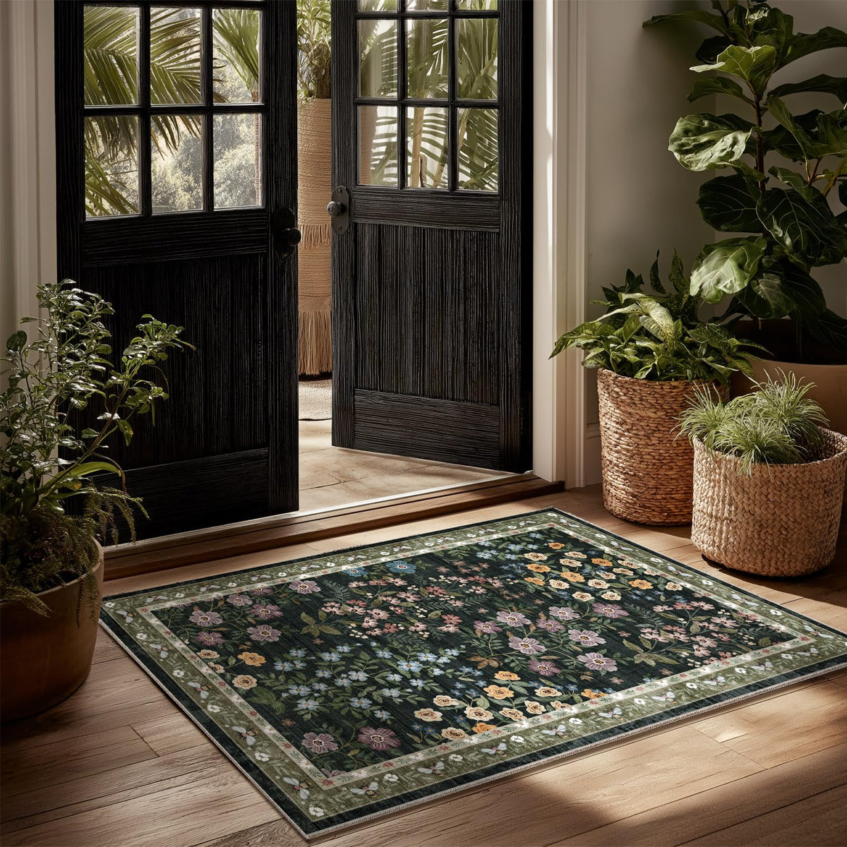 Washable Area Rugs for Living Room: 9x12 Area Rug for Bedroom Vintage Stain Resistant Non Slip Low Pile Lightweight Soft Carpet for Kitchen Dining Room Farmhouse Kids Room Nursery