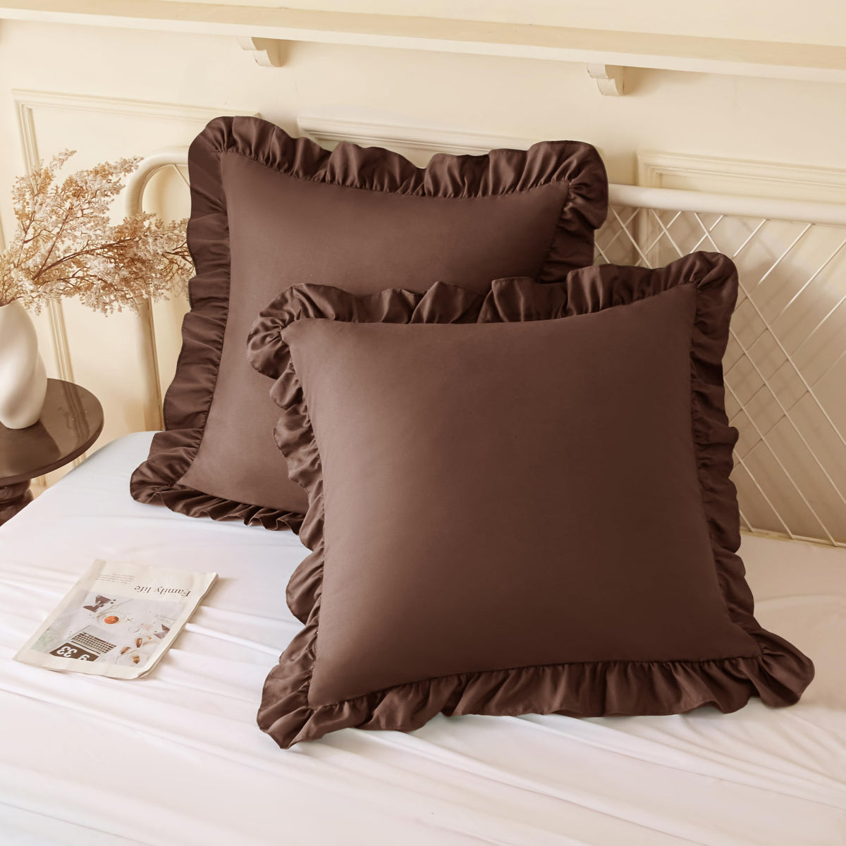 KKJIAF 2 Pack Ruffle Pillow Cases 18x18 Inches, White