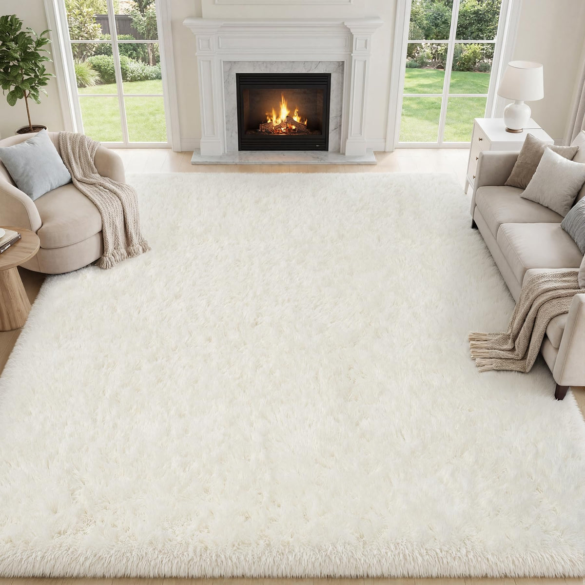 PLHXFR 8x10 Area Rugs Living Room: Fluffy Bedroom Soft Shag Rug Black Grey