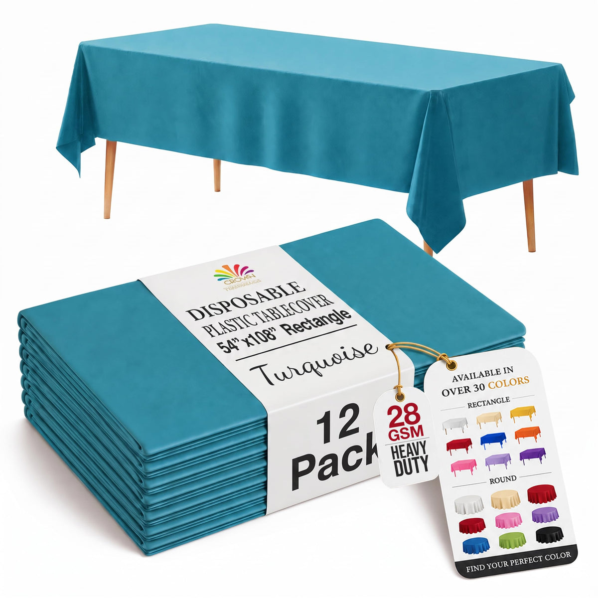 Exquisite 12-Pack Premium Plastic Tablecloth 12-Pack Premium Plastic Tablecloth 84in. Round Table Cover - Emerald Green