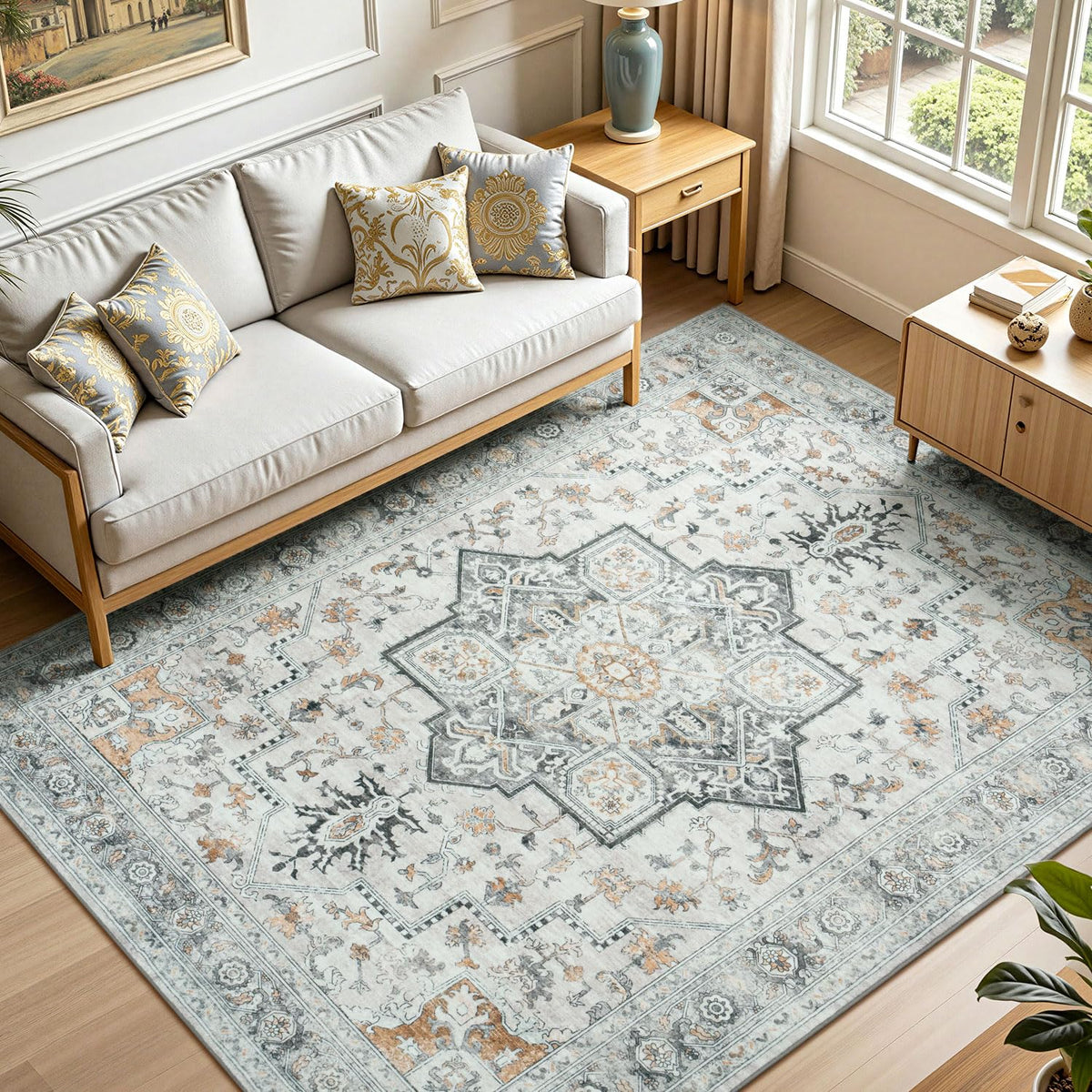 Lofus 5x7 Area Rugs for Living Room Bedroom, Soft Boho Carpet Floral Brown