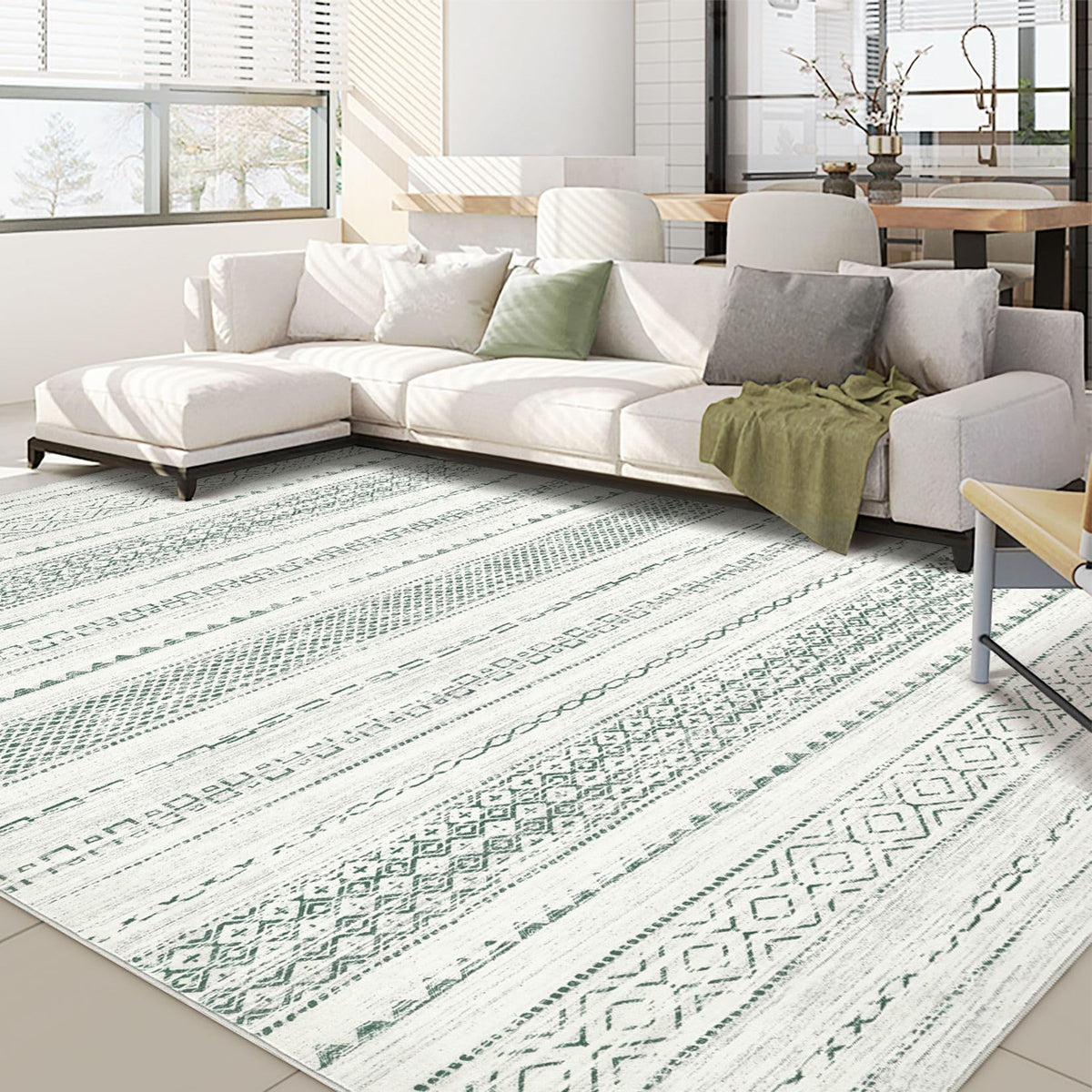 Nakagishi Boho 5x7 Area Rug Living Room Rugs Machine Washable Beige/Brown