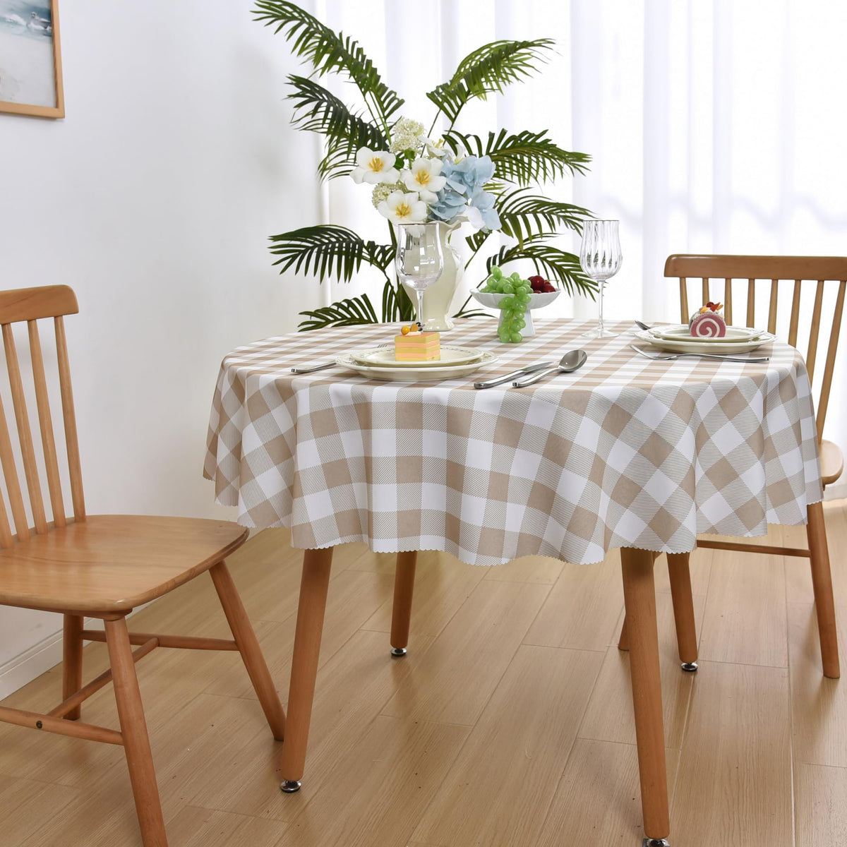 Waterproof Checkered Tablecloth Fabric - Rectangle 58x84 Inch Classic Gingham Buffalo Plaid Table Cloth for Indoor/Outdoor Use - Washable Table Cover for Kitchen, BBQs, and Parties