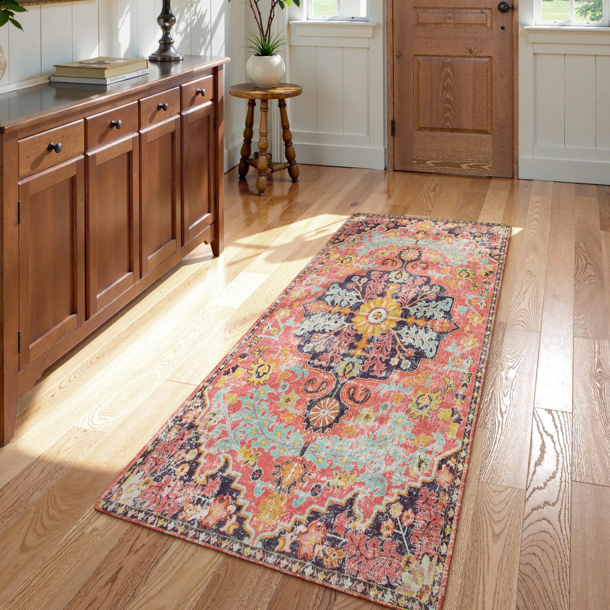 Lahome Felice Boho Tribal 2x3 Washable Small Rugs for Entryway Doormat Indoor Entrance, Throw Rugs with Rubber Backing, Bohemian Soft Non-Slip Bathroom Carpet for Bath Front Door Kitchen Floor