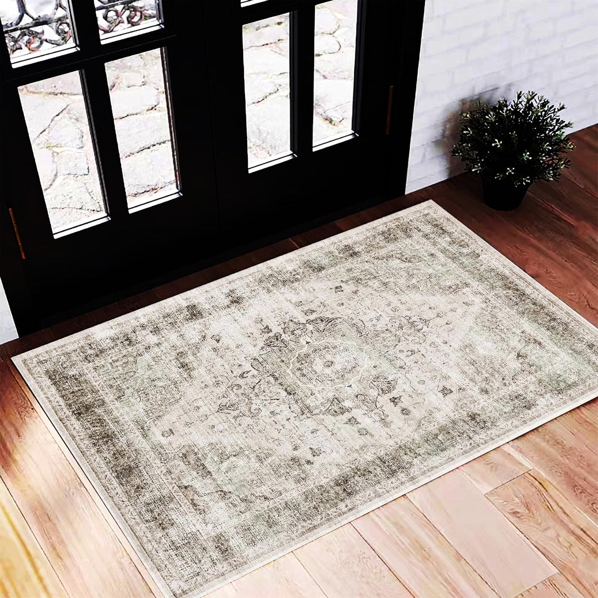 CHAMPLANT 6'x9' Washable Vintage Area Rug Boho Chic Medallion Distressed Design Non-Shedding Easy Care Ideal for High Traffic Areas in Living Room Bedroom Kitchen Office Large Carpet