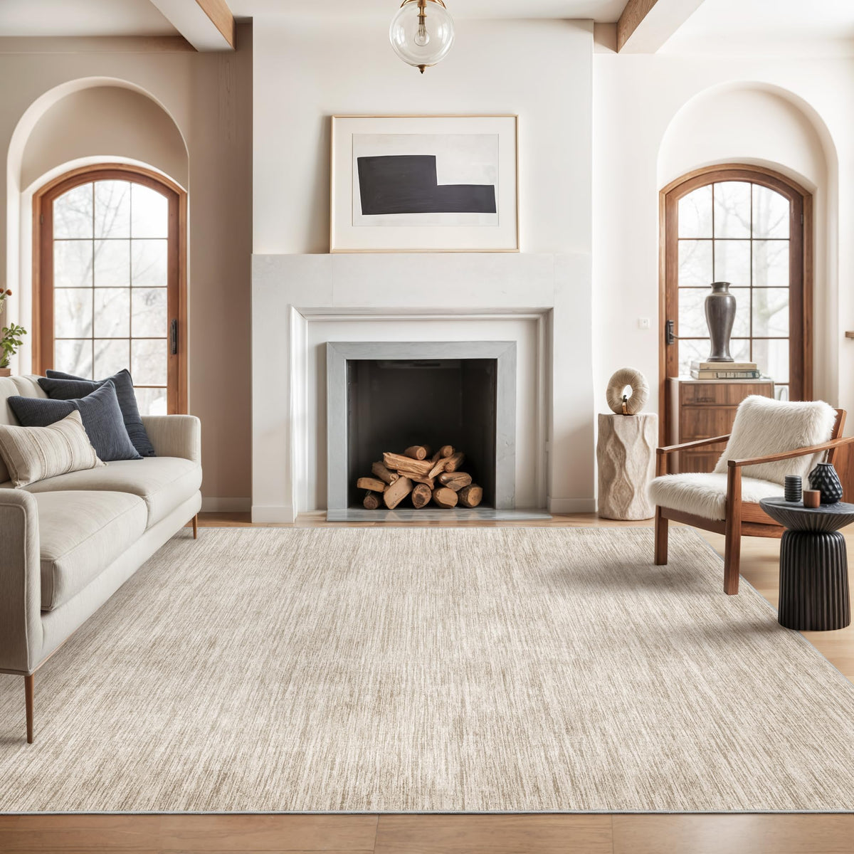 Valenrug Washable Rugs 5x7, Non Slip Large Area Rugs for Living Room, Beige