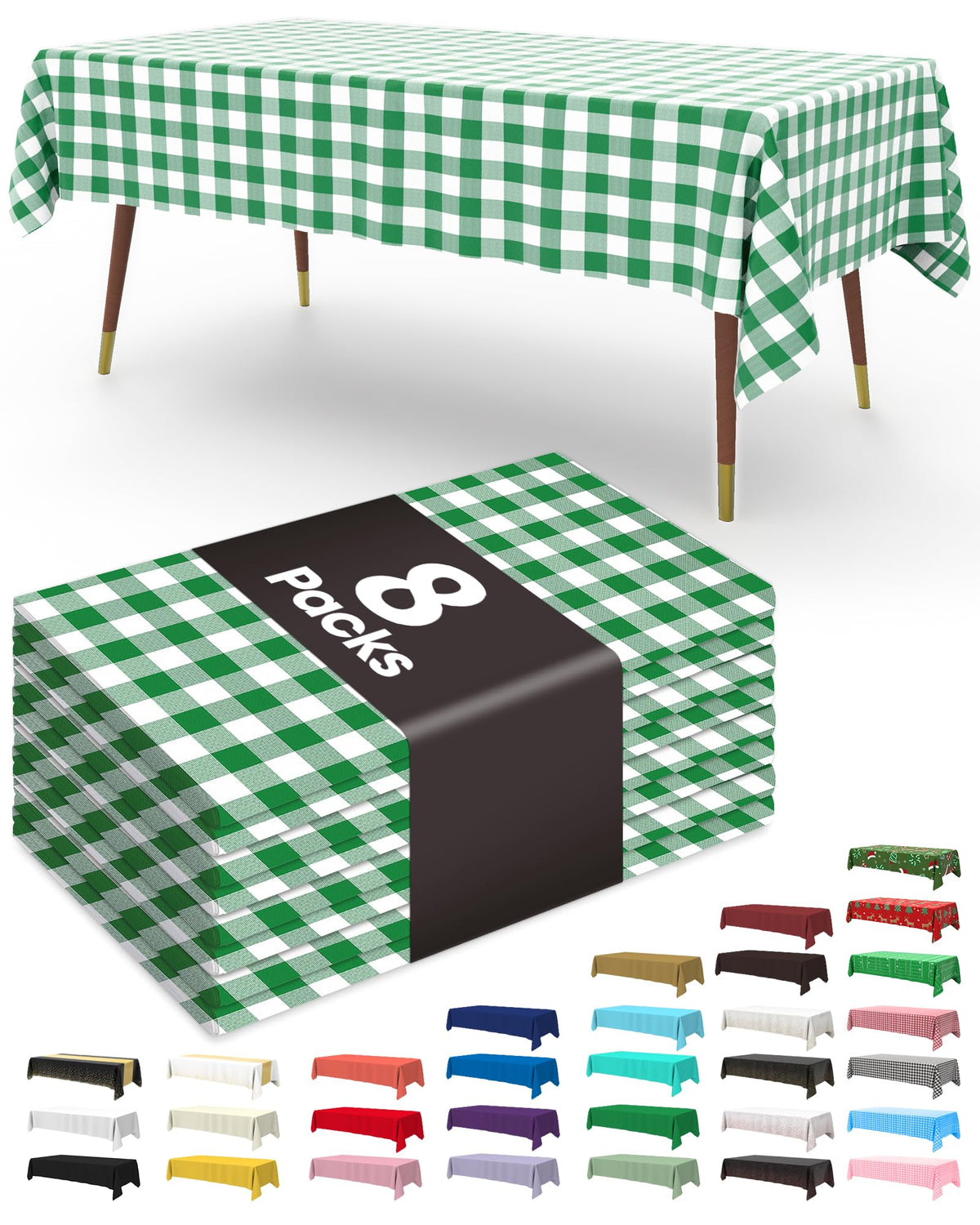 Pureegg Plastic Table Cloth Disposable 8 Pack 54 x 108 Inch, White