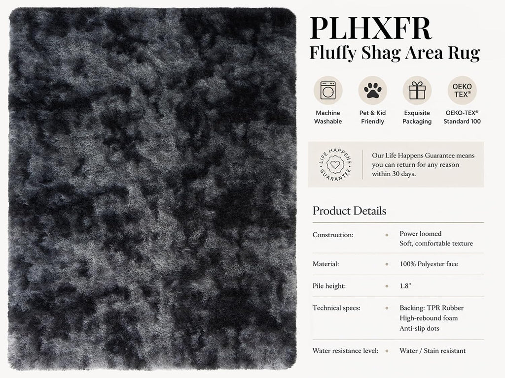 PLHXFR 8x10 Area Rugs Living Room: Fluffy Bedroom Soft Shag Rug Black Grey