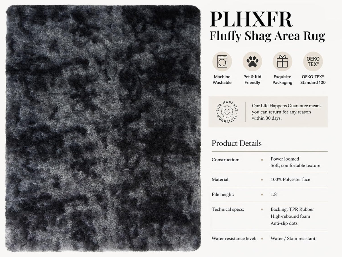 PLHXFR 8x10 Area Rugs Living Room: Fluffy Bedroom Soft Shag Rug Black Grey