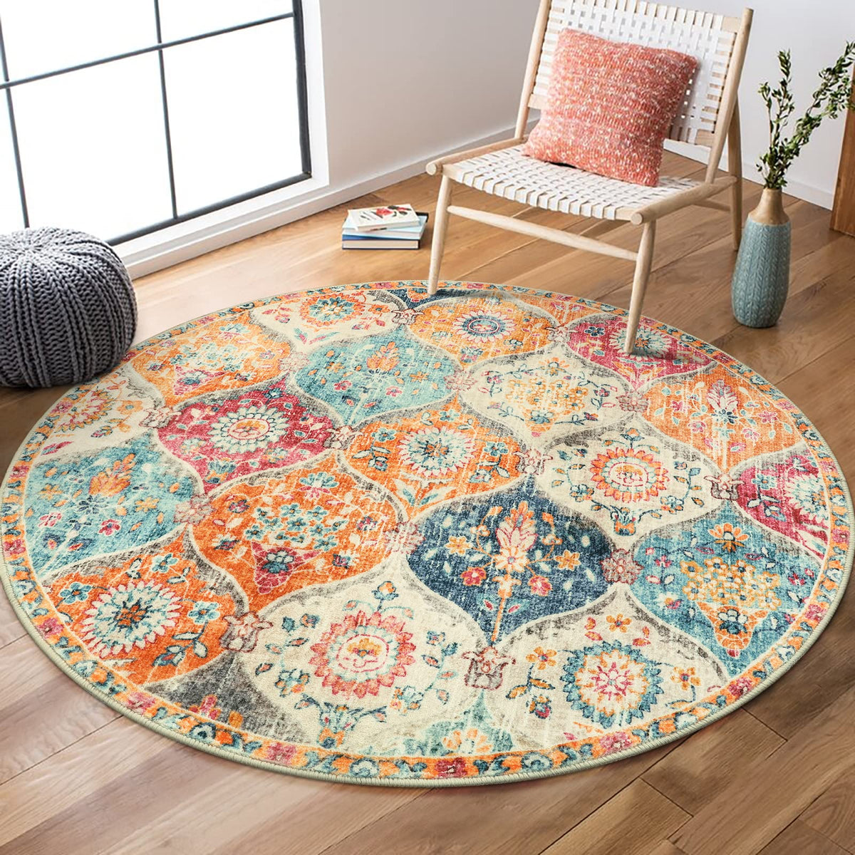 Lahome Moroccan Machine Washable Rugs for Living Room, 4x6 Rug for Bedroom