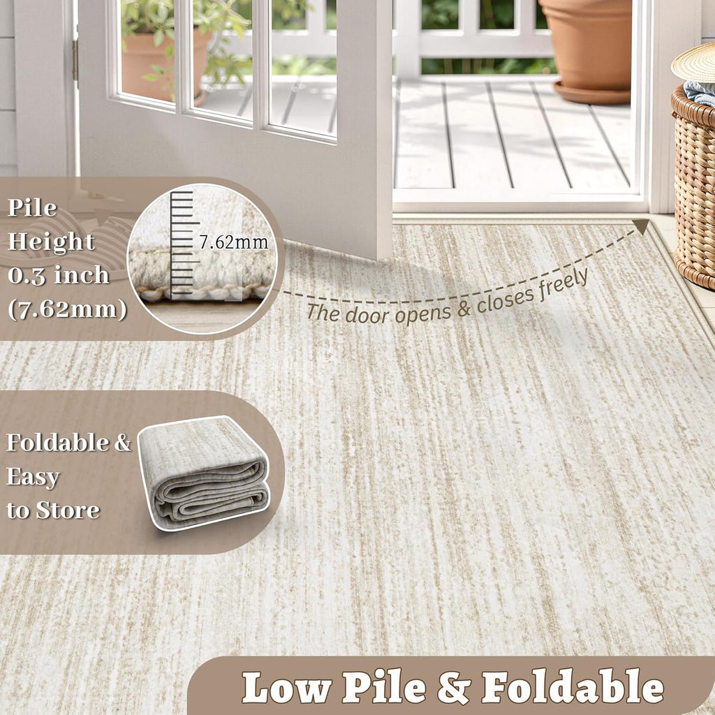 Area Rug 6x9 Living Room Rugs: Washable Modern Rug Non-Slip Soft Rugs Stain Resistant Printed Rug Indoor Carpet for Bedroom Kitchen Dining Room Nursery Home(Beige, 6'x9')