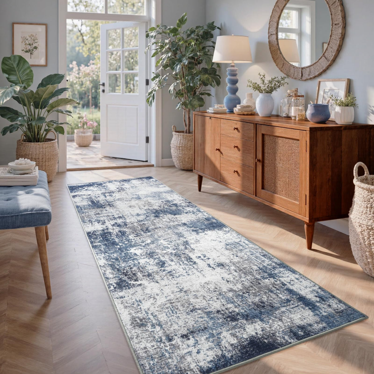 6x9 Ft Large Area Rugs for Living Room, Soft Non-Slip Washable Rugs Modern Abstract Pattern Carpet for Bedroom Indoor Floor Nursery Home Decor (Blue)